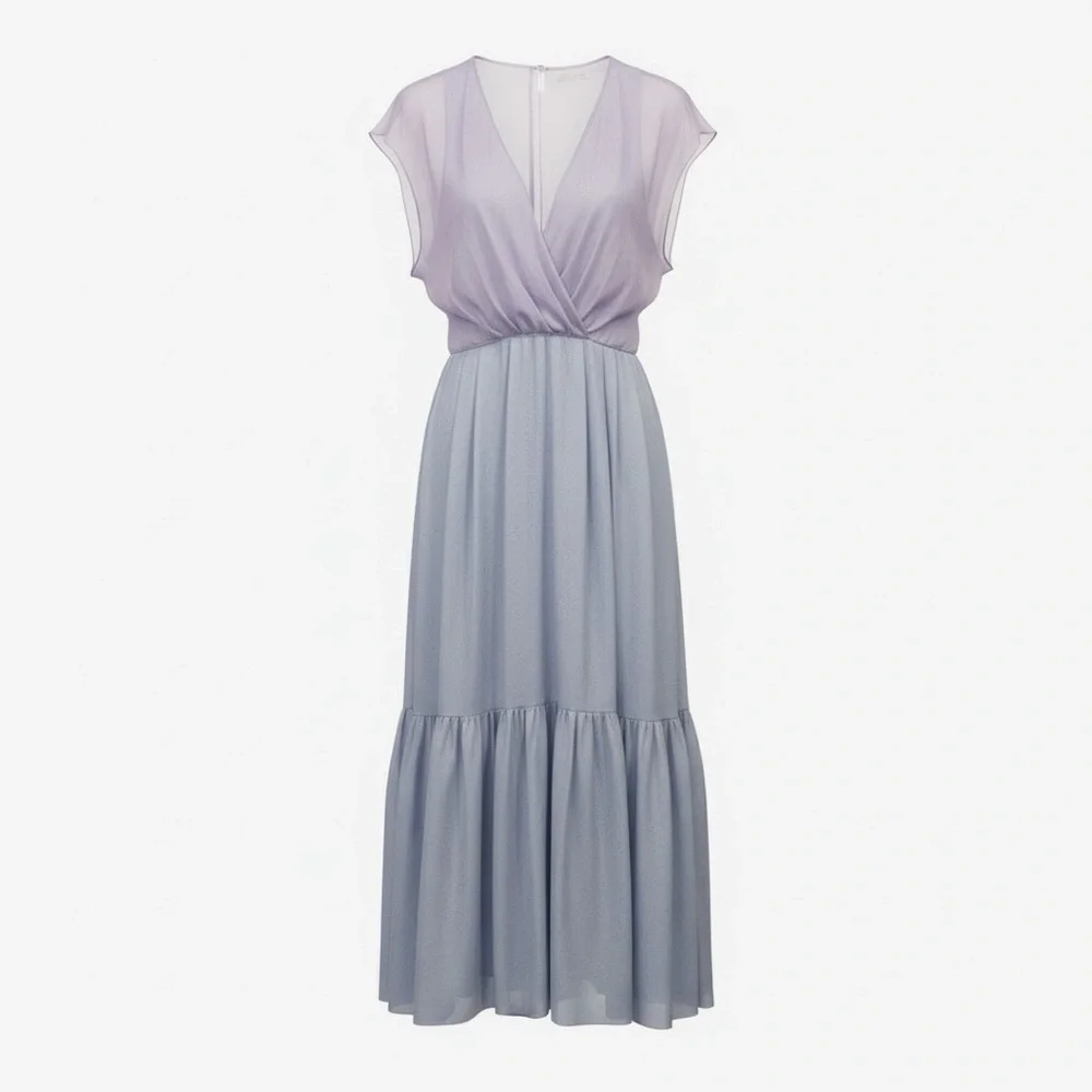 Emporio Armani Purple Blue Midi Dress Silk Chiffon Colorblock 4 Formal Wedding - Picture 2 of 12